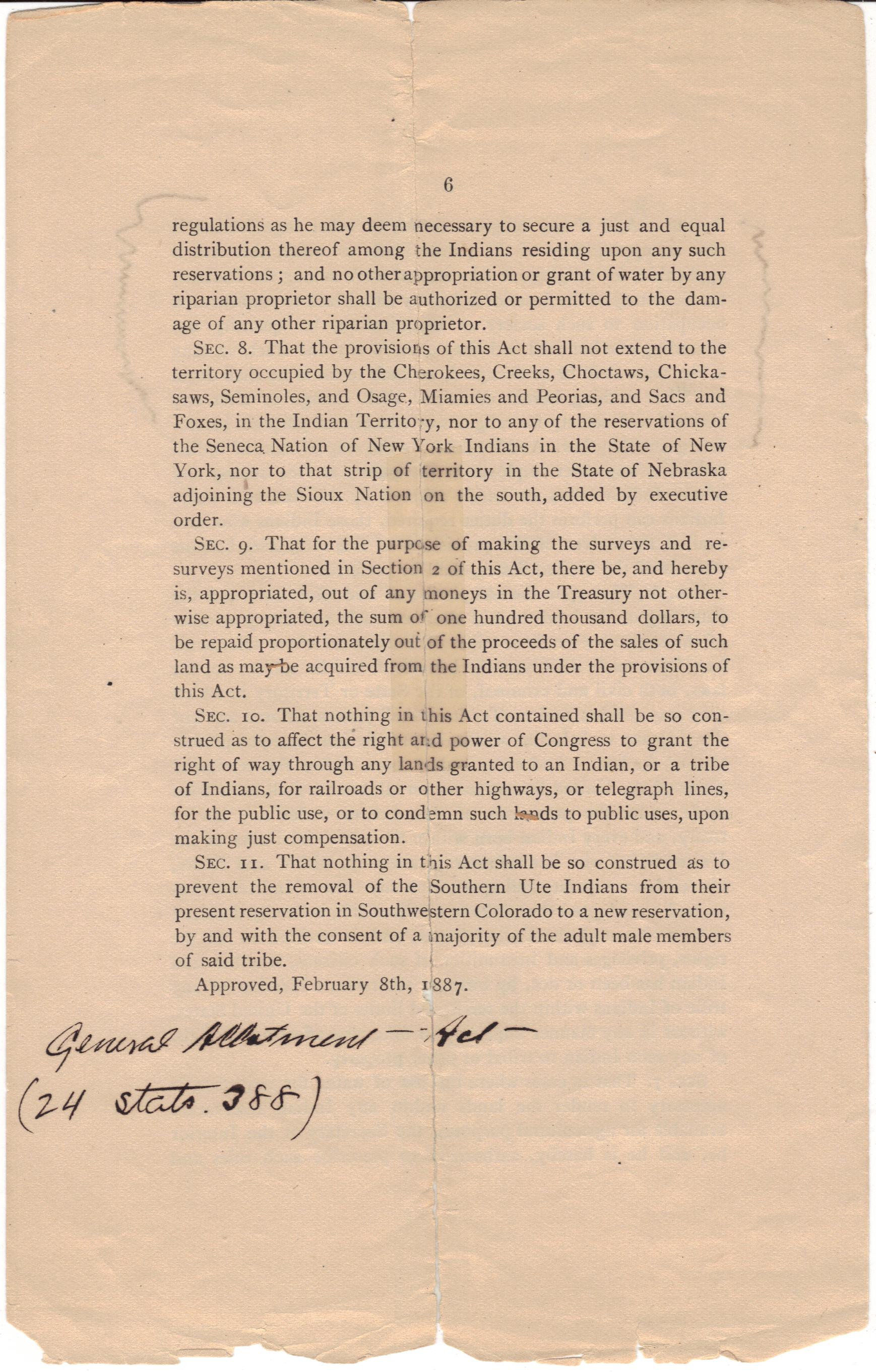 1887 Congressional Acts: 'Fee simple' land allocation (8)